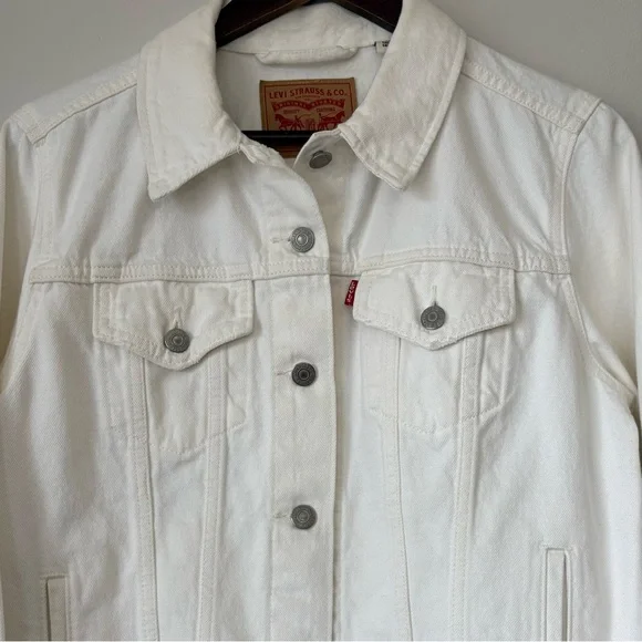 Levi’s Original Trucker Jacket White Denim Pockets Button Front Women’s Size XL - Picture 2 of 15